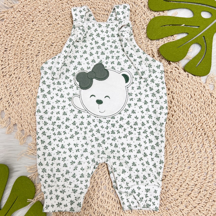  Jardineira Nózinho - Ursinha com Laço - Verde Militar